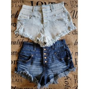 2 pairs blue denim Shortie Shorts